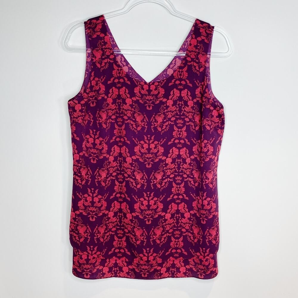CAbi #3258 Womens Medium Toile Print Crepe Sleeveless Top Tank‎ Scoop Neck Red